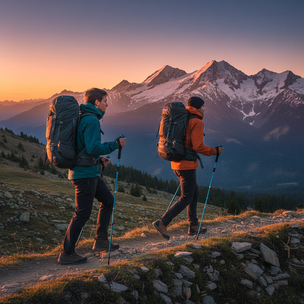 Two friends on alpine trail